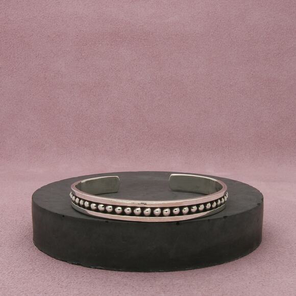 taxco mexico sterling silver vintage beaded cuff bracelet size 6.5in - Picture 1 of 3